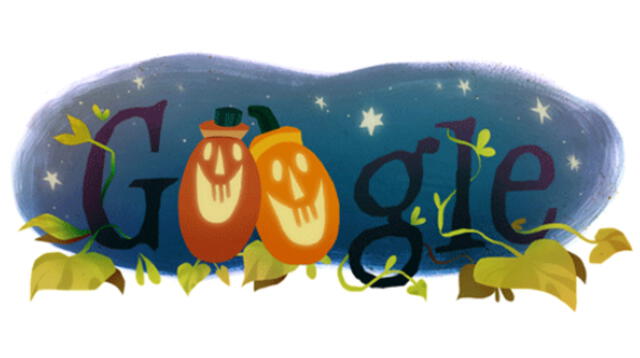Google y un doodle con calabazas por Halloween