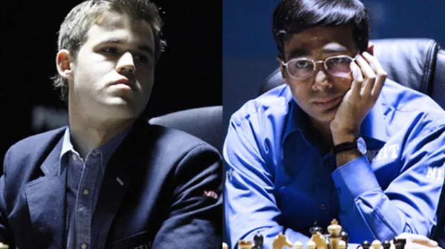 Magnus Carlsen y Vishy Anand en diferentes momentos de la novena ronda.