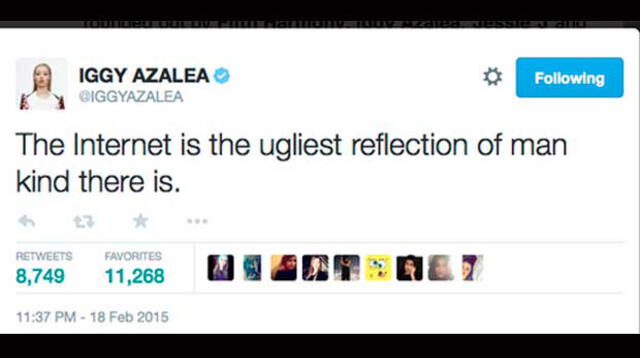 Iggy Azalea molesta por bullying en Internet. 