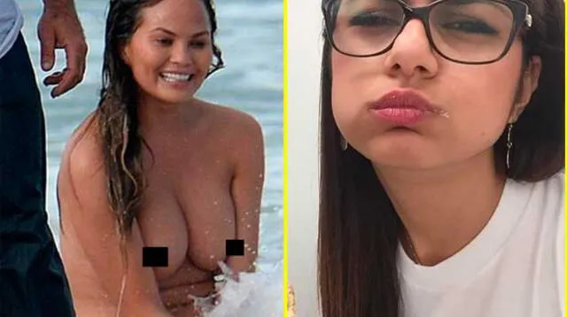 Chrissy Teigen se desnudó en una paradisíaca playa y Mia Khalifa solo aparece desnuda en videos porno. 