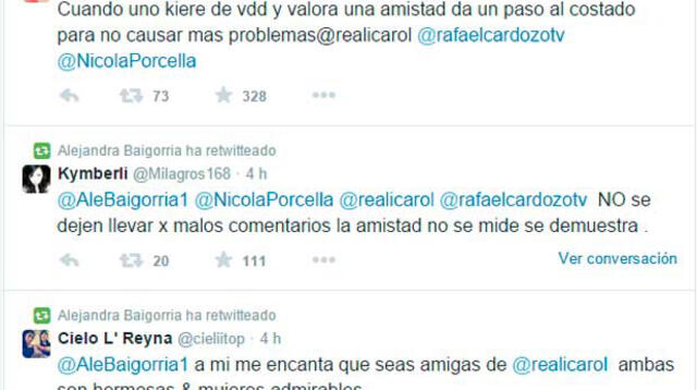 Alejandra Baigorria se pronunció en Twitter sobre su relación con Nicola Porcella. 
