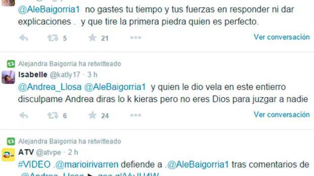 Fans defienden a Alejandra Baigorria por ofensas de Andrea Llosa. 