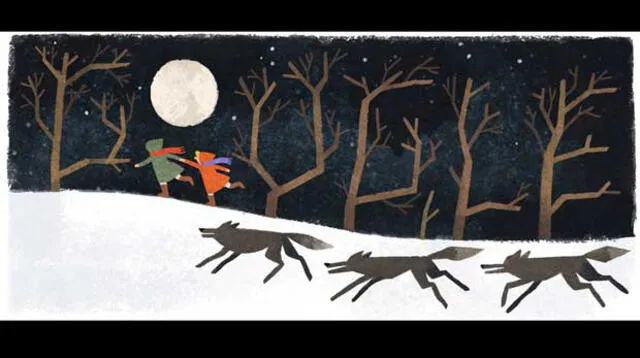 Los lobos persiguen a las primas Bonnie y Sylvia en el doodle de Google de este viernes.