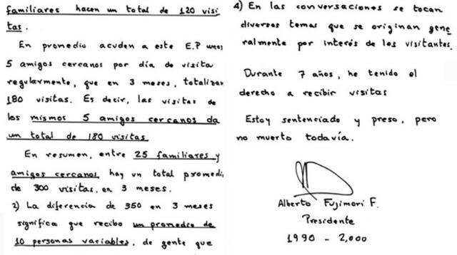 Carta de Alberto Fujimori. 