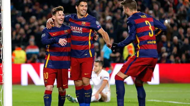 Messi, Suárez y Neymar celebran uno de los goles.
