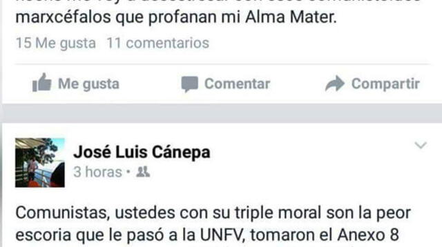 Mensaje de José Luis Cánepa que incita y llama a cometer violencia.