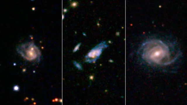 Ejemplo de tres galaxias súper espirales.