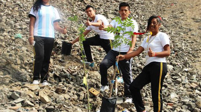 Escolares estuvieron presente en plantado de árboles  