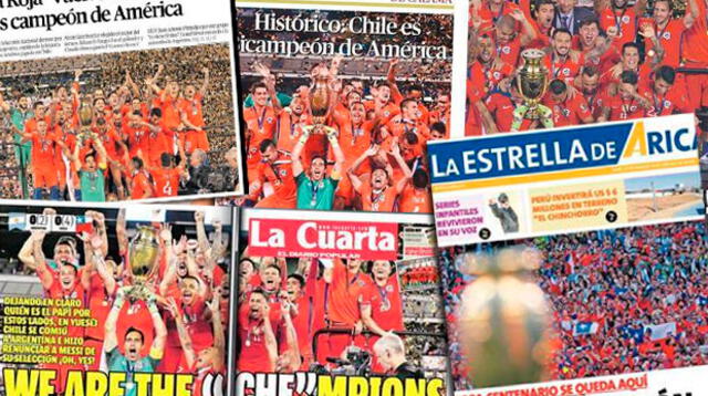 La celebración de los chilenos con el trofeo y el júbilo de la prensa