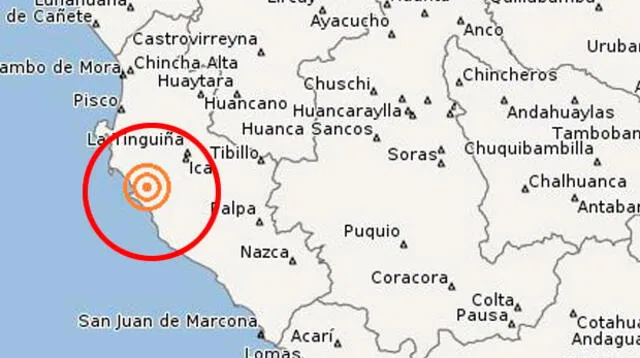 El sismo se registró a 40 kilómetros al suroeste de Ica 