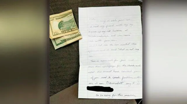 ladrona devolvió auto con disculpas y dinero en Estados Unidos 