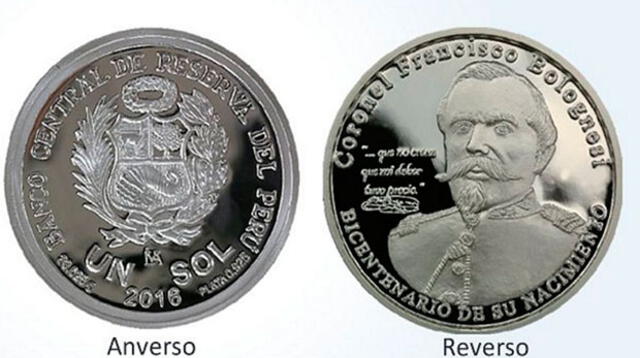 Moneda emitida por el BRC sobre Francisco Bolognesi