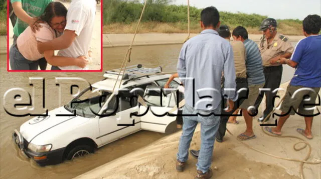 Auto cayó a canal de regadío en Piura