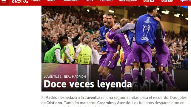 AS calificó de "leyenda" al Real Madrid