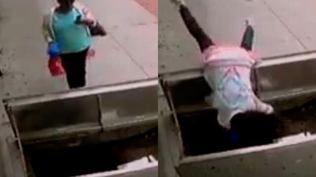 Mujer cae a sótano por estar distraída con su celular, según se ve en el video subido a Youtube