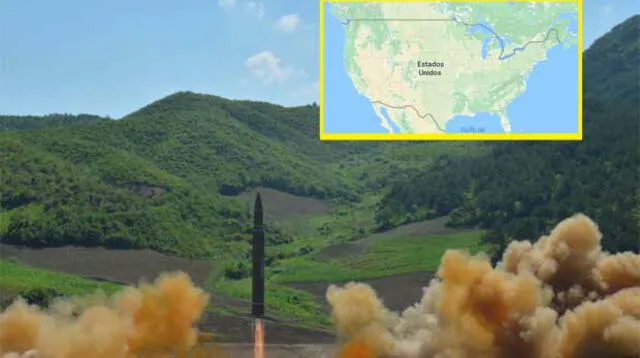 La agencia norcoreana de noticias difundió a los medios el momento del lanzamiento del supuesto misil interncontinental Hwansong-14