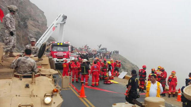 Se reanudan labores de rescate de víctimas tras el accidente en Pasamayo (Foto: Infantería de la Marina de Guerra del Perú)