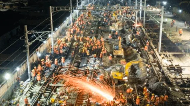 1500 trabajadores chinos construyen nuevas vías de trenes en solo 9 horas 