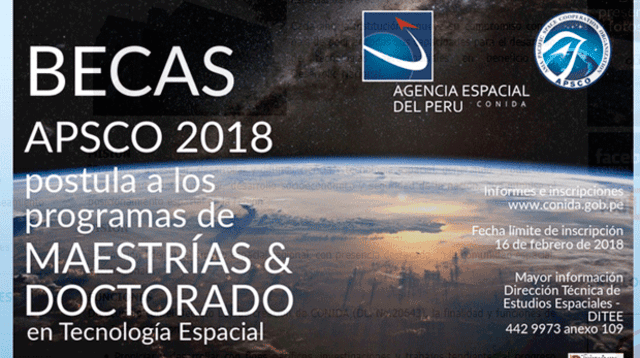 Agencia Espacial del Perú ofrece becas para maestría y doctorado 