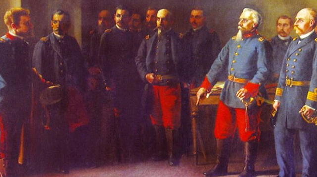 Pintura que retrata la famoso encuentro entre Francisco Bolognesi y militares chilenos
