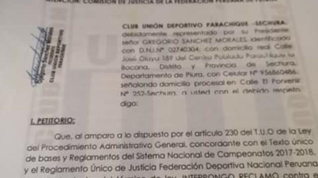 Este es el documento del reclamo del UDP