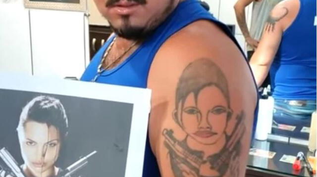 Su reacción tras tatuarse el rostro de Angelina Jolie se hizo viral