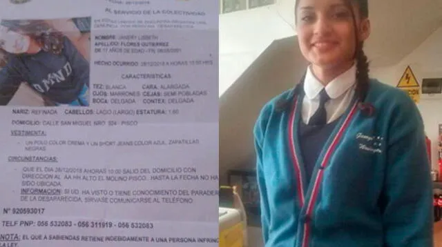 Reportan desaparición de escolar en Pisco 