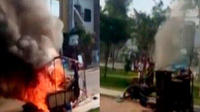 Vecinos queman mototaxi de delincuentes 