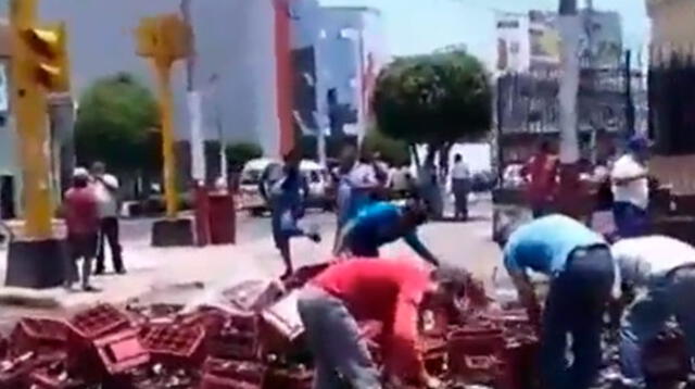 Camión con cajas de cervezas se volcó en Callao 