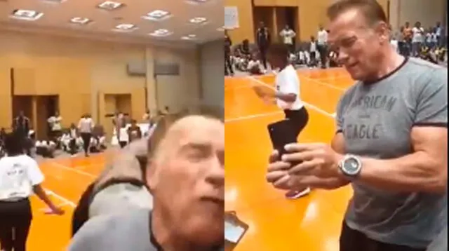 Arnold Schwarzenegger recibe terrible patada por la espalda durante evento público