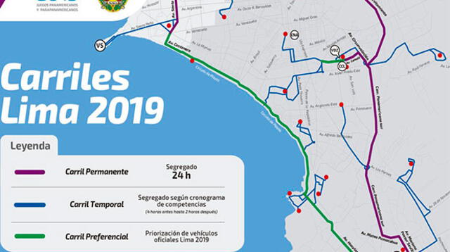 Plan vial para los carriles de uso exclusivo durante los Juegos Panamericanos 2019