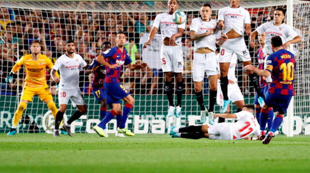 Magistral gol de tiro libre de lionel Messi que selló el 4-0 . FOTO: EFE