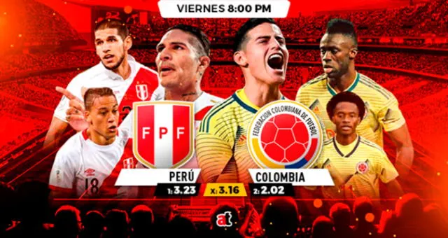 Un triunfo peruano ante Colombia  paga 3.23 y el empate 3.16