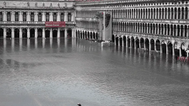 Fenómeno natural de la marea alta a inundado a Venecia