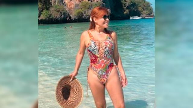 La conductora Magaly Medina viene disfrutando de la playa junto a su esposo