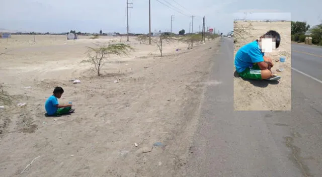 Dejaron a niño con síndrome de down en la Panamericana Sur [FOTOS]