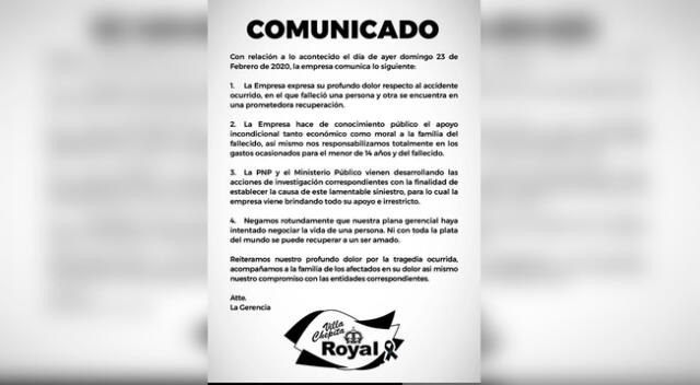 Comunicado emitido este lunes 24 de febrero.