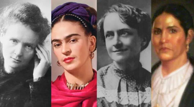 De izq. a der.: Marie Curie, Frida Kahlo, Dora Mayer y Micaela Bastidas