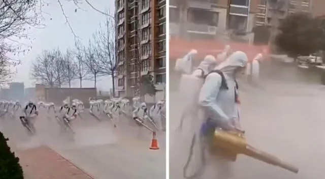 Este es el impactante video de los fumigadores chinos en las principales ciudades de China.