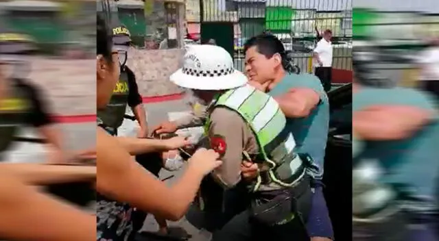 Momento cuando Julio Martínez Suárez agrede a policía.