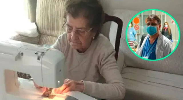 Abuelita cose mascarillas ante la escacez de este producto esencial para los médicos