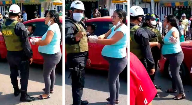 Mujer gestante agredió y retó a Policía por no permitirle el pase.