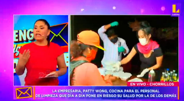 Patty Wong dona comida al personal de limpieza.