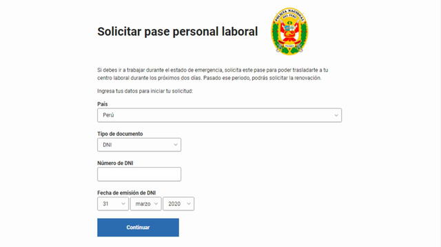 Debo solicitar mi pase personal PNP a través de la página oficial del Gobierno.