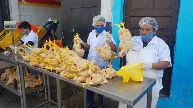 Largas colas para comprar el pollo. Policía Nacional y militar resguarda el orden.