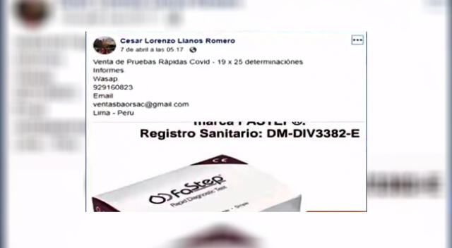 Las pruebas rápidas se ofrecían en Facebook e Instagram.