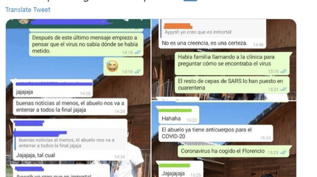 También mostró los mensajes con sus primos tras comentarles que el abuelo venció al coronavirus.