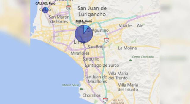 Mapa de Lima, la ciudad con más casos confirmados de COVID-19.