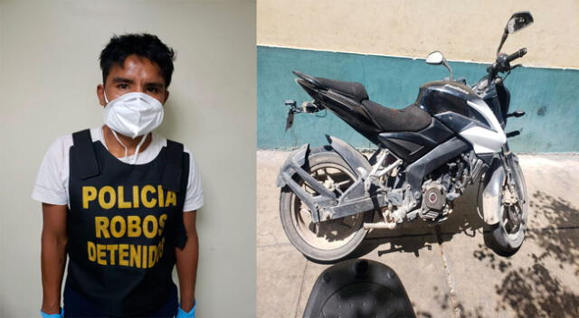 El detenido y la moto con placa adulterada