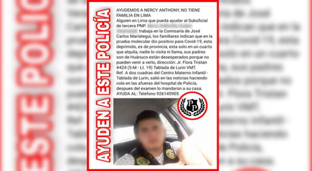 Agente denunció abandono por parte de la Policía Nacional del Perú.